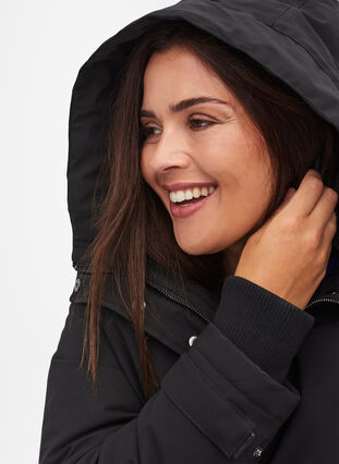 Waterproof winter jacket with a hood and pockets - Black - Sz. 42-60 -  Zizzifashion