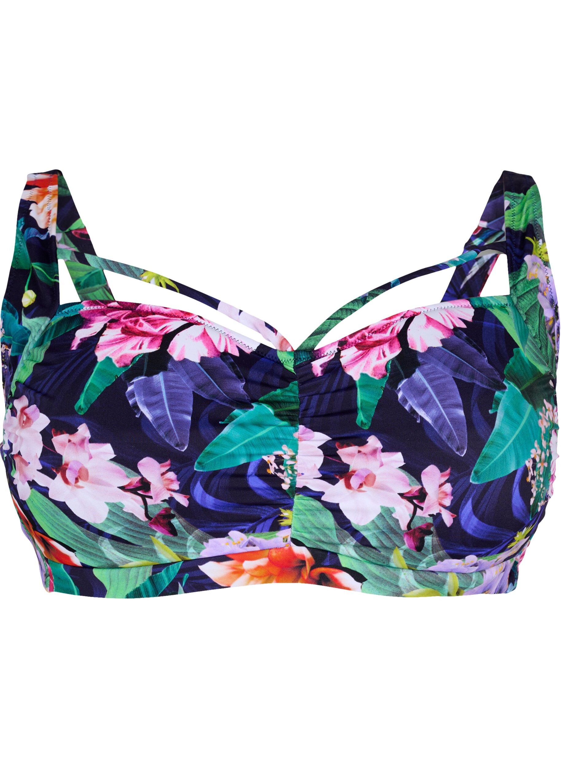 Zizzifashion Bikini top with ruching and string, Flower Print, Packshot image number 0