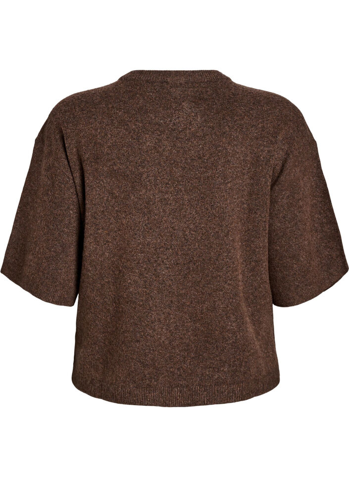 Loose knitted blouse with short sleeves, Brown, Packshot image number 1