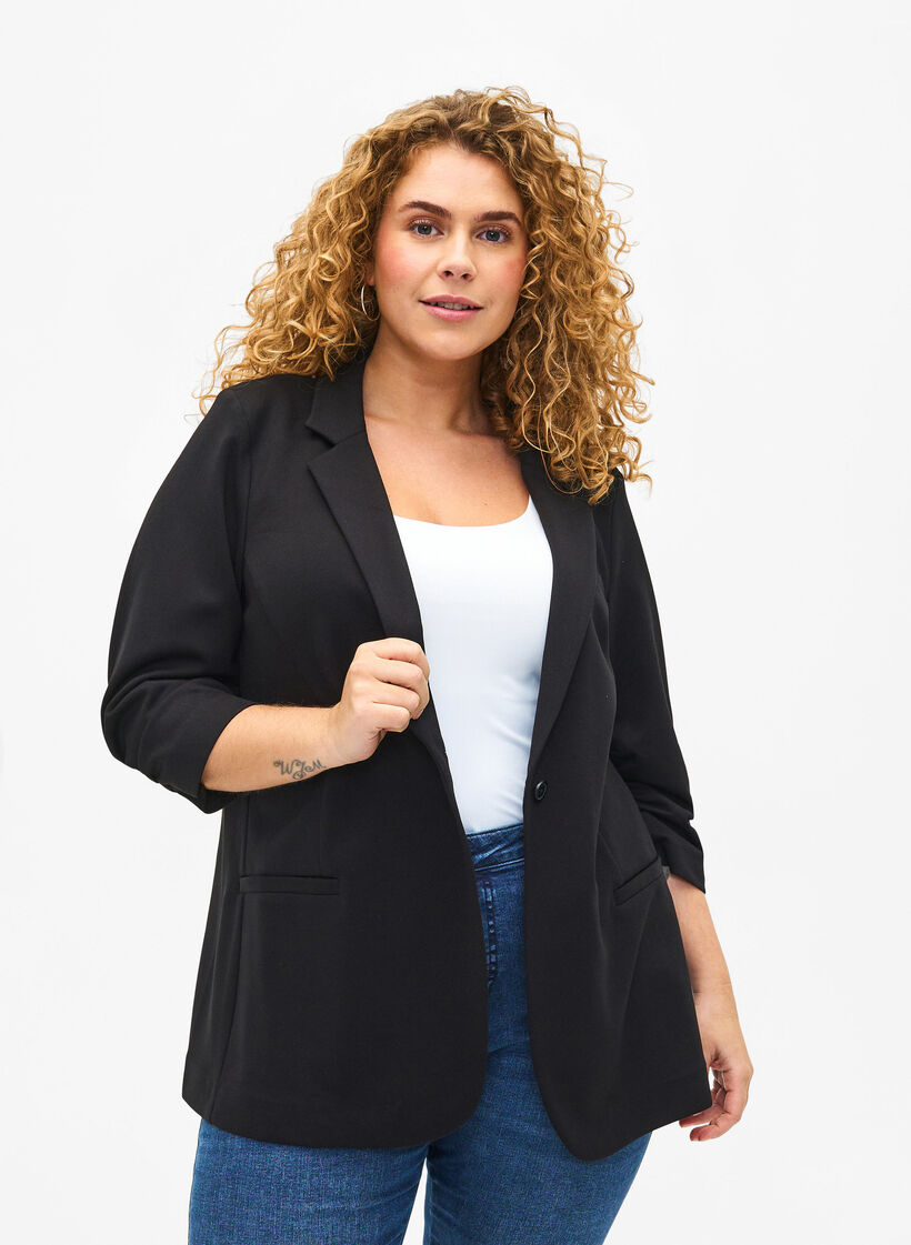 Blazer with 3/4 sleeves, Black, Model image number 0