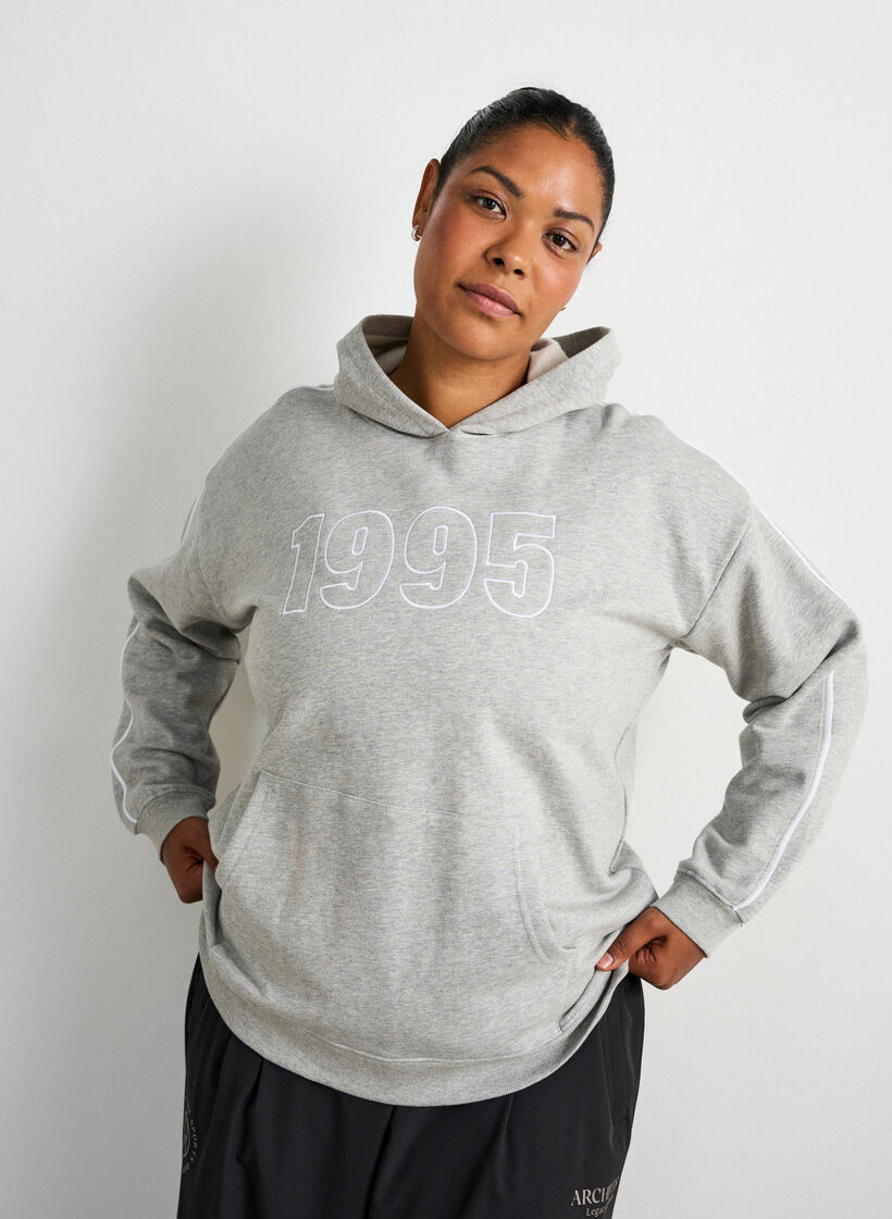Hoodie with embroidered motif, Grey, Model image number 3