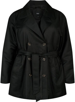 Short trench coat with belt, Black, Packshot image number 0