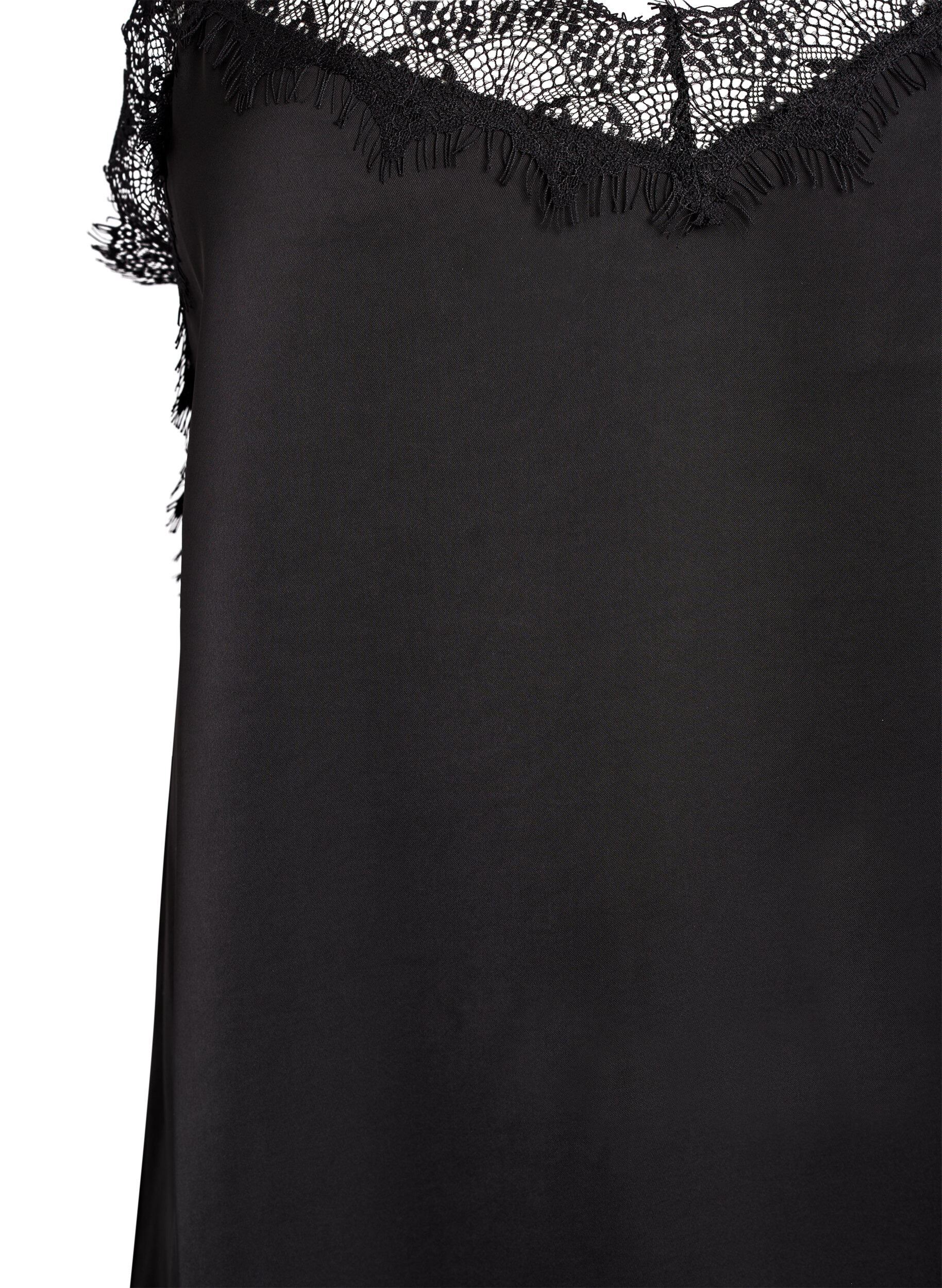 Zizzifashion Satin-look dress with lace trim, Black, Packshot image number 2