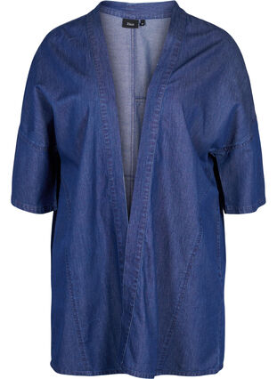 Denim kimono with 3/4-length sleeves, Medium Blue Denim, Packshot image number 0