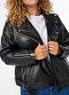 Leather biker jacket with belt, Black, Model image number 3