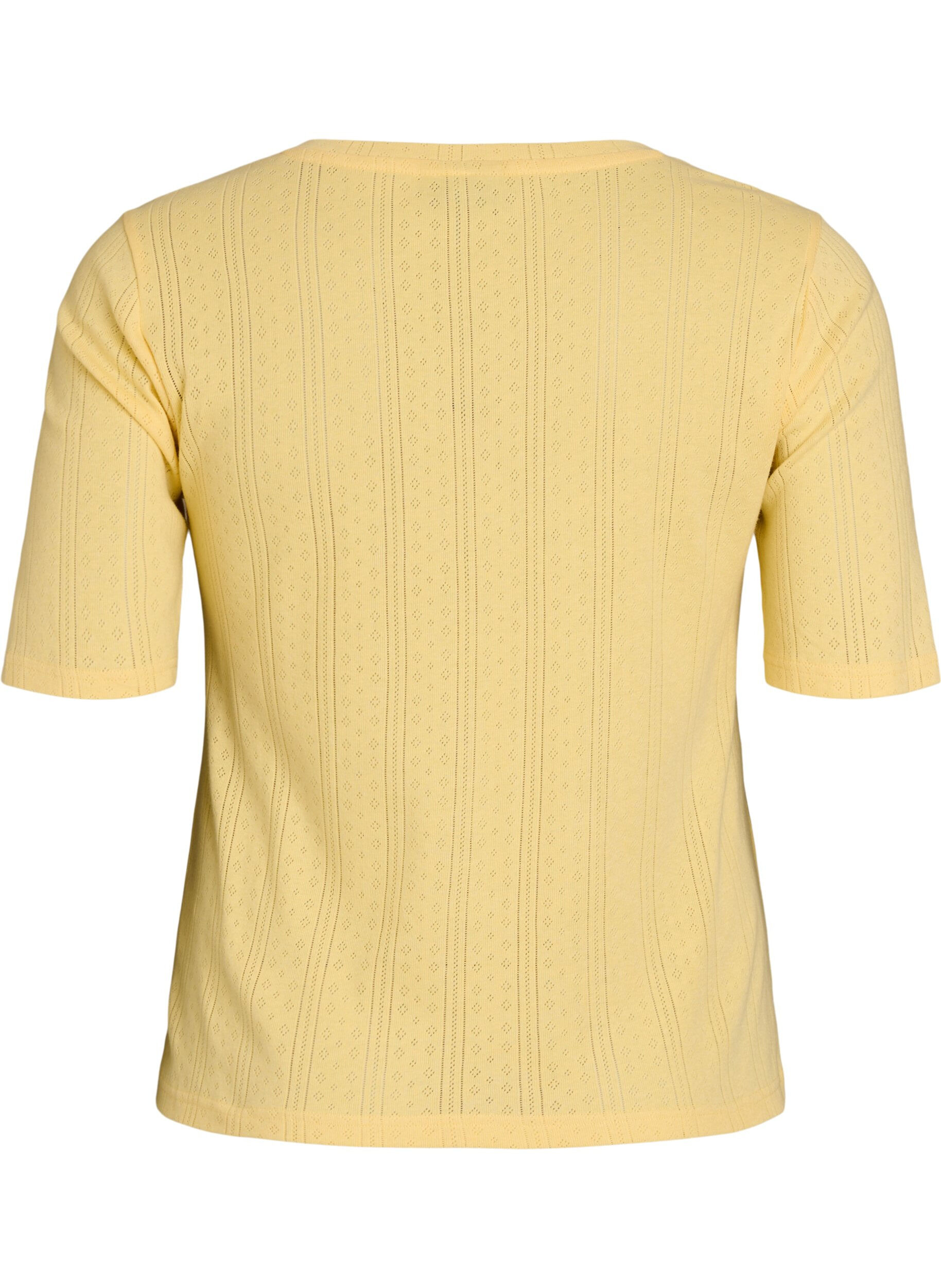 Zizzifashion Cotton T-shirt with eyelet embroidery, Yellow, Packshot image number 1