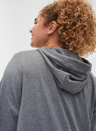 Long hooded sports cardigan with pockets, Grey Melange, Model image number 1