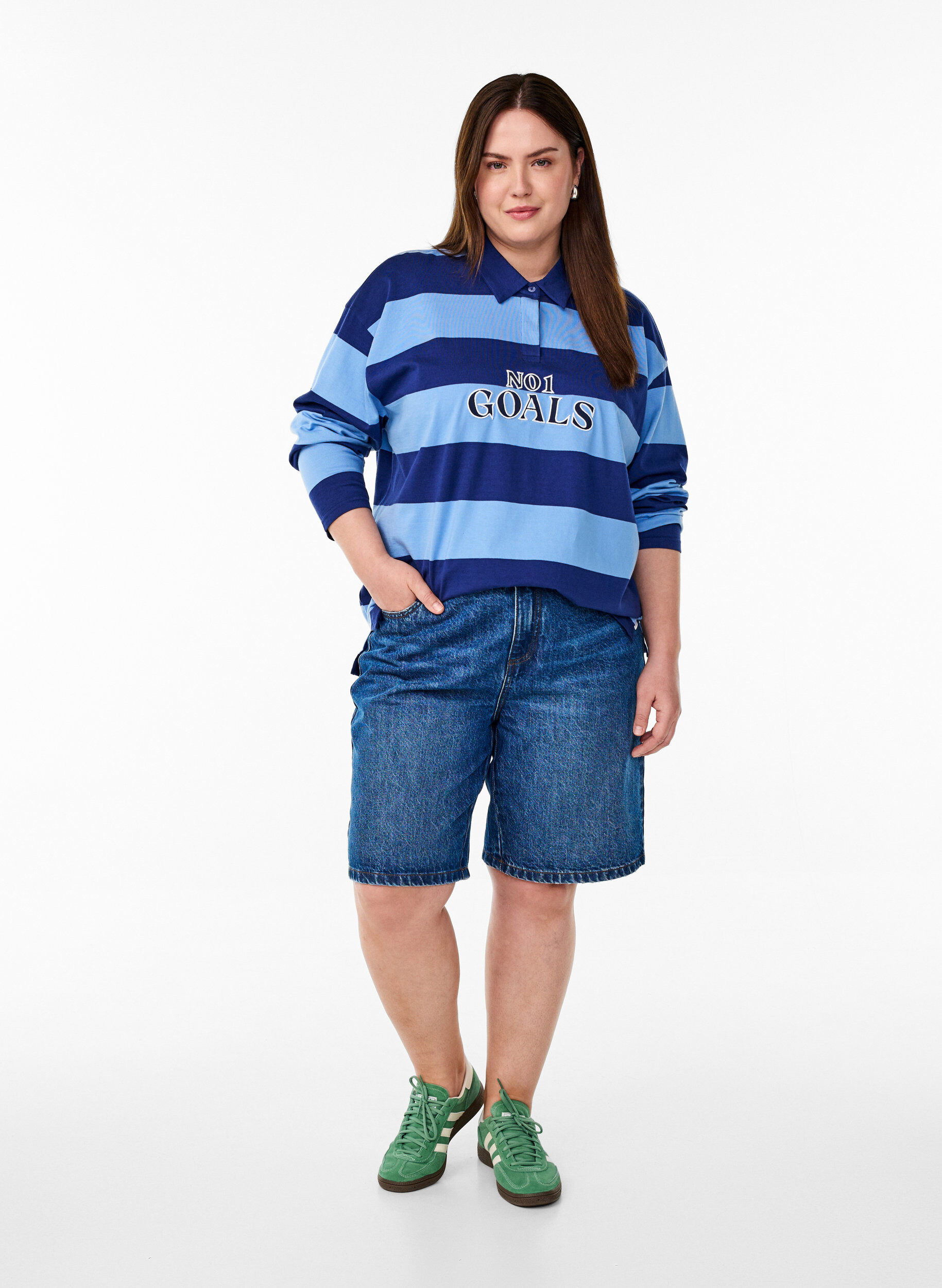 Zizzifashion Striped polo shirt with embroidered text, Light Blue, Model image number 1