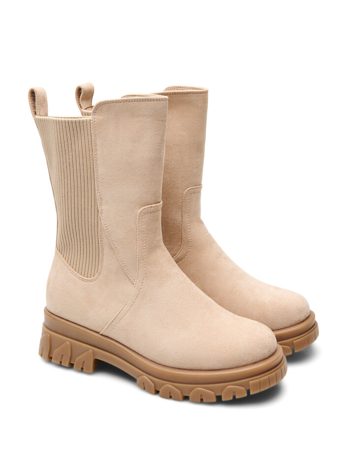 Wide fit - Chunky boot in faux suede, Beige, Packshot image number 1