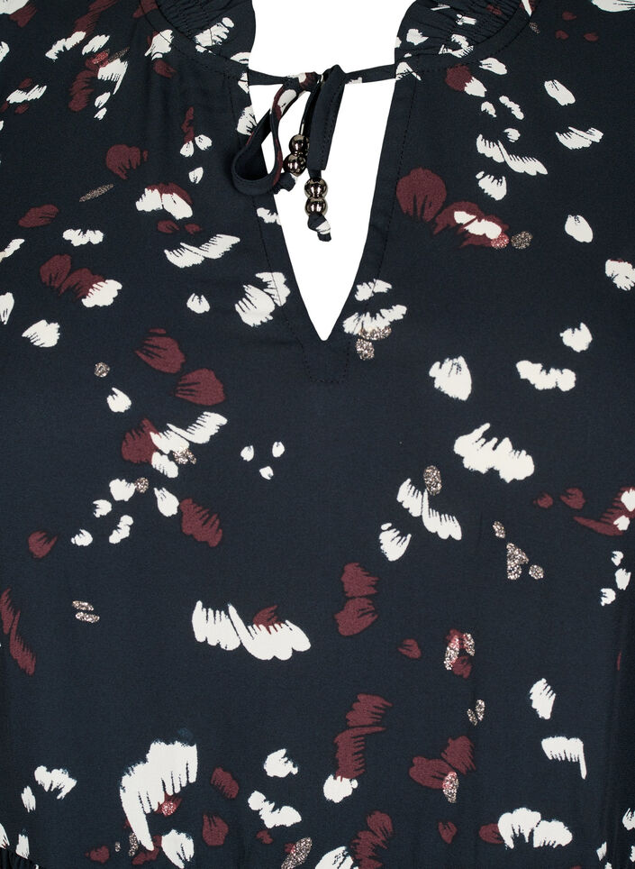 Tunic with print and ruffled collar, Black AOP Print, Packshot image number 2