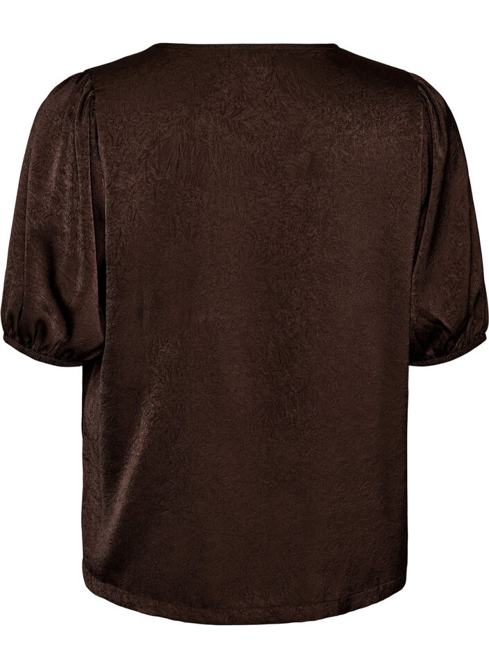 Satin blouse with bows and elbow-length sleeves, Brown, Packshot image number 1