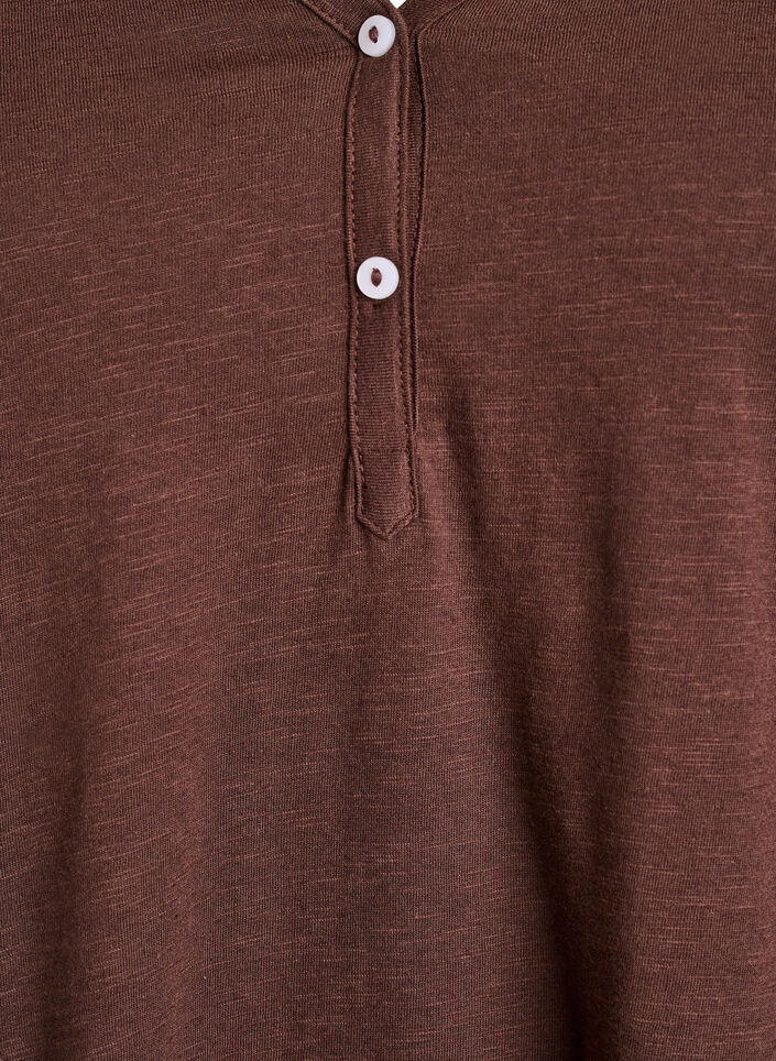 Long-sleeved t-shirt with V-neck and buttons, Brown, Packshot image number 2