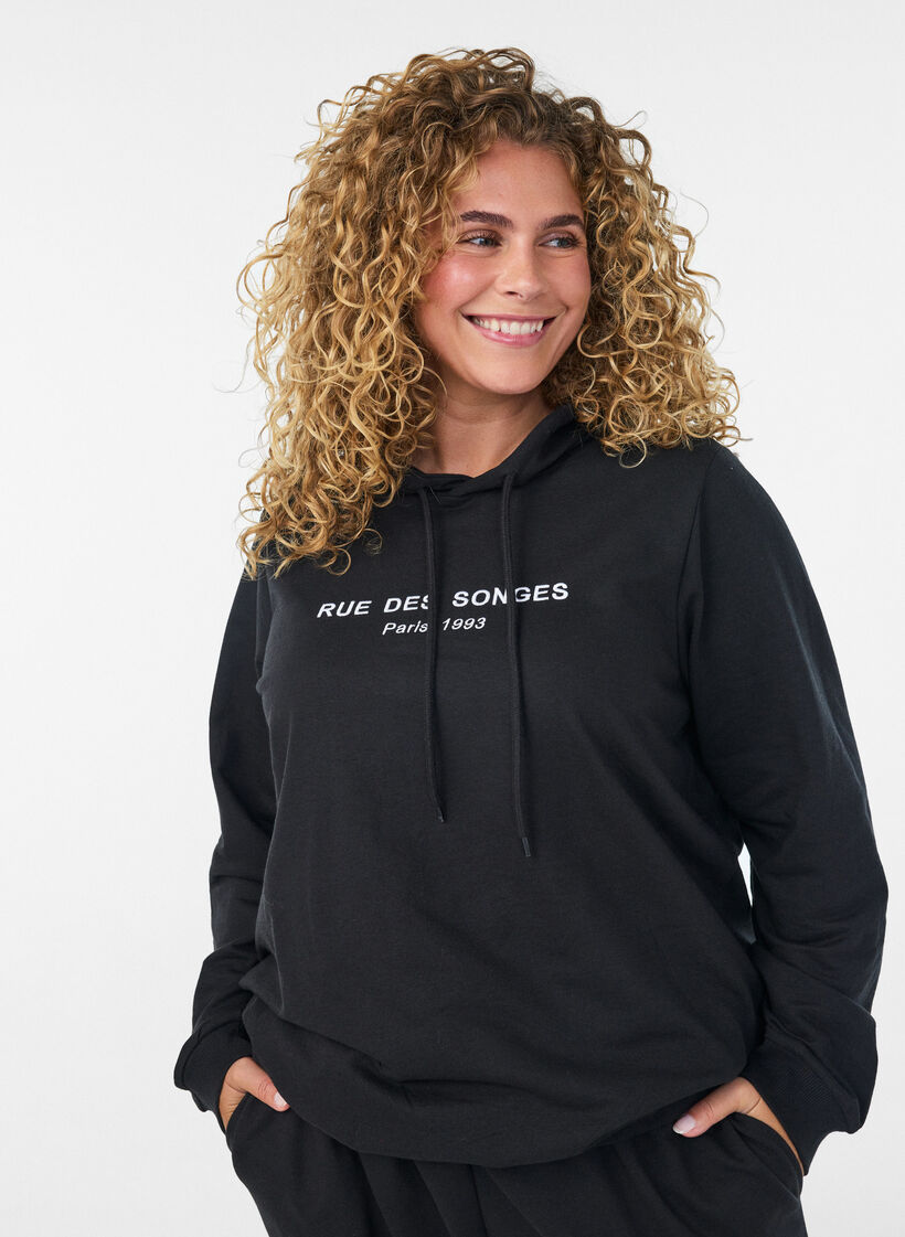 Sweatshirt with hood and print, Black, Model image number 0