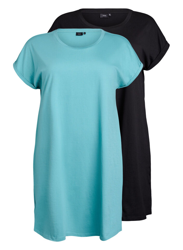 2-pack T-shirt dress with short sleeves, Blue, Packshot image number 0
