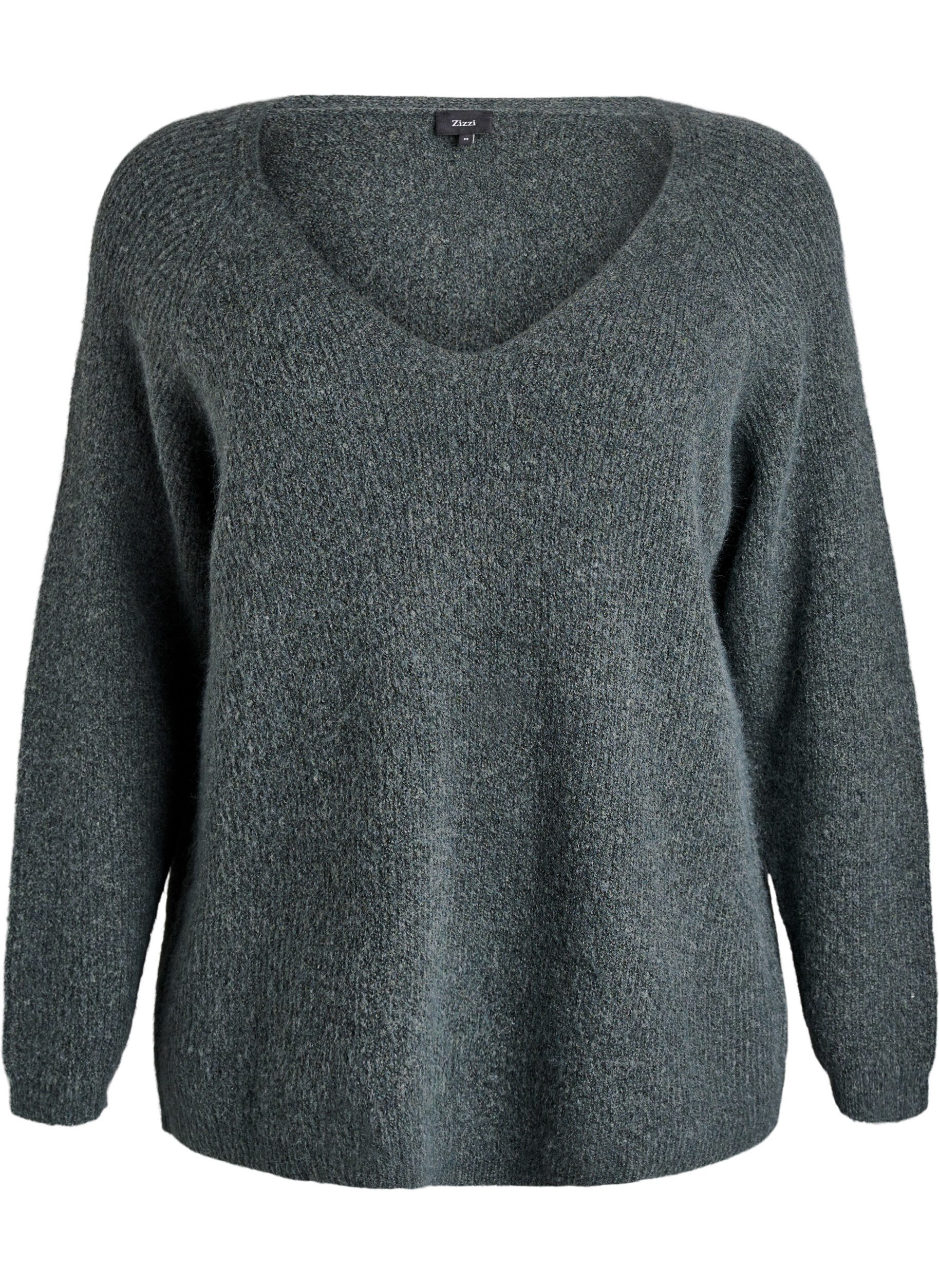 ZizzifashionKnitted blouse with V-neck and raglan sleeves, Green, Packshot image number 0
