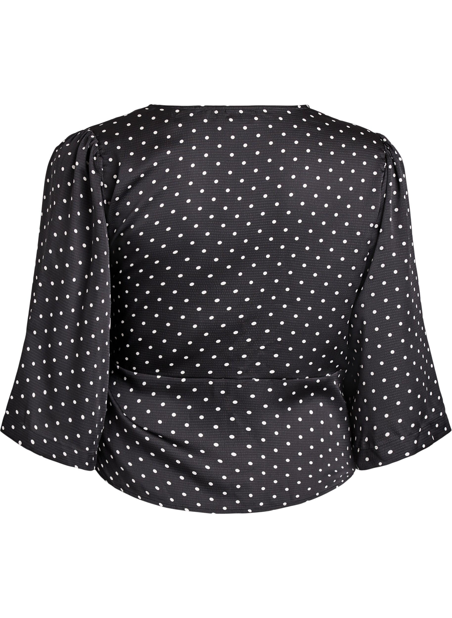 ZizzifashionPolka dot blouse with tie-fastening and 3/4-sleeves, Black, Packshot image number 1