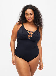 Swimsuit with string detail, Black, Model
