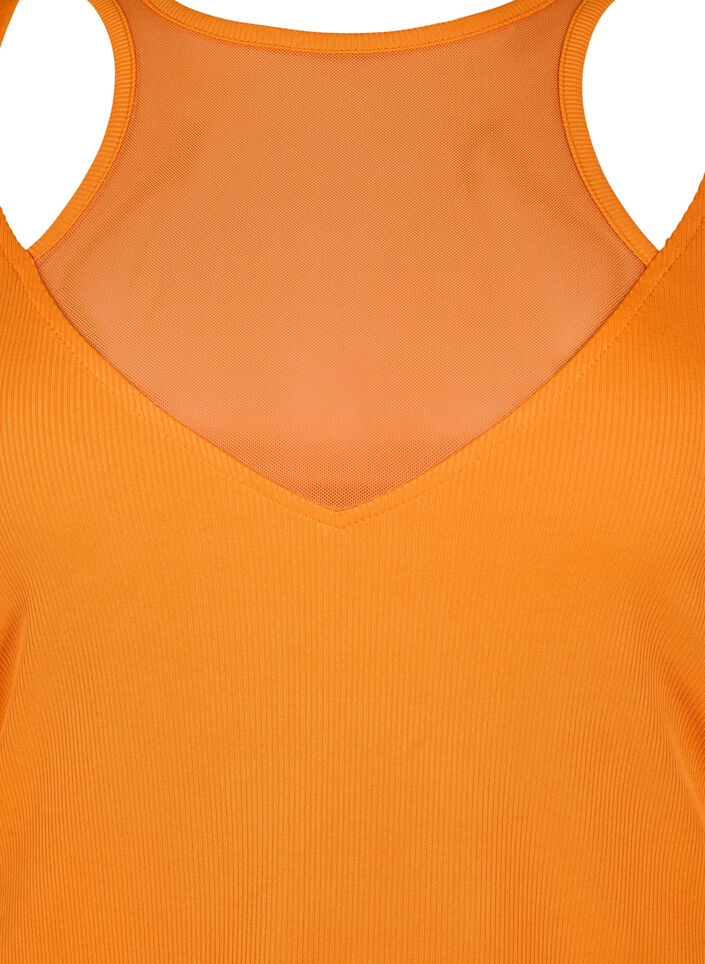 Tight-fitting V-neck blouse with mesh detail, Vibrant Orange, Packshot image number 2