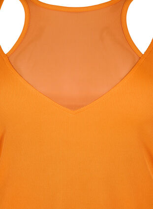 Tight-fitting V-neck blouse with mesh detail, Vibrant Orange, Packshot image number 2