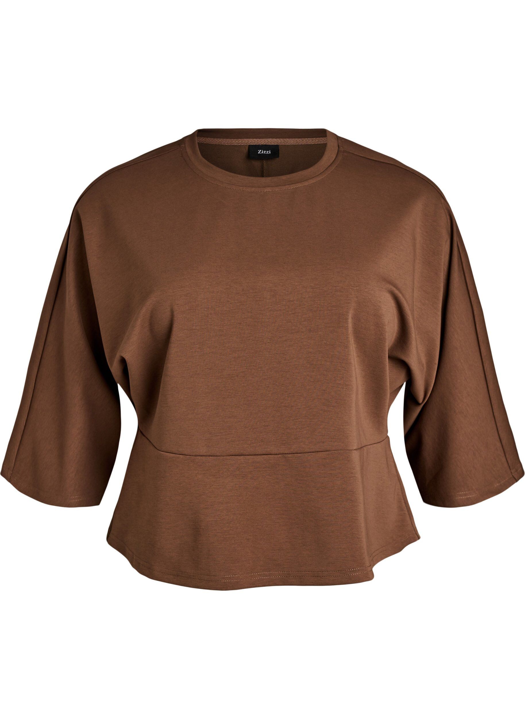 ZizzifashionPeplum blouse with elbow-length sleeves, Brown, Packshot image number 0