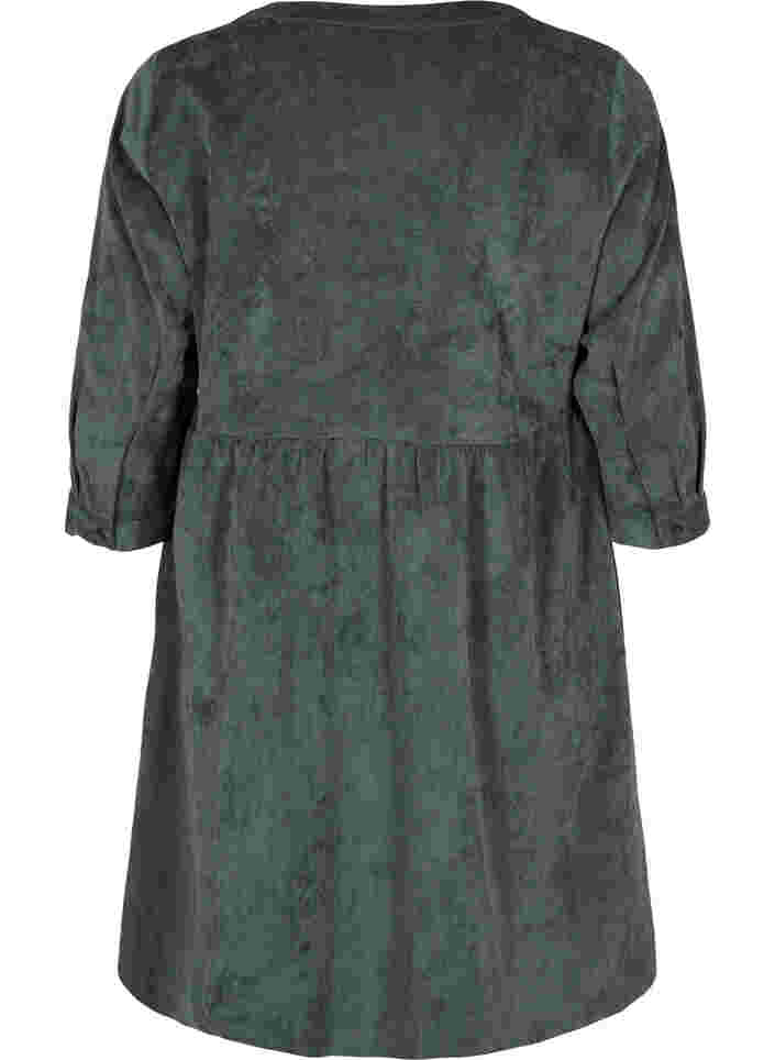 Velvet dress with 3/4-length sleeves and buttons, Deep Forest, Packshot image number 1