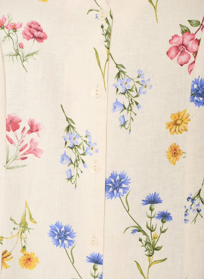 Midi dress in linen and viscose with ruffle sleeves, Beige, Packshot image number 2