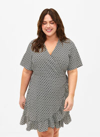 FLASH - Wrap dress with short sleeves, Black White Graphic, Model