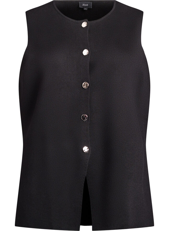 Sleeveless knit vest with decorative buttons, Black, Packshot image number 0