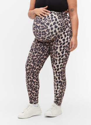 Pregnancy leggings with leopard print, Black Leo AOP, Model image number 2
