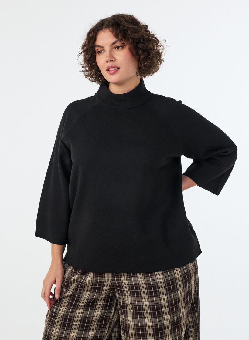 Knitted blouse in a viscose blend with a turtleneck, Black, Model image number 0