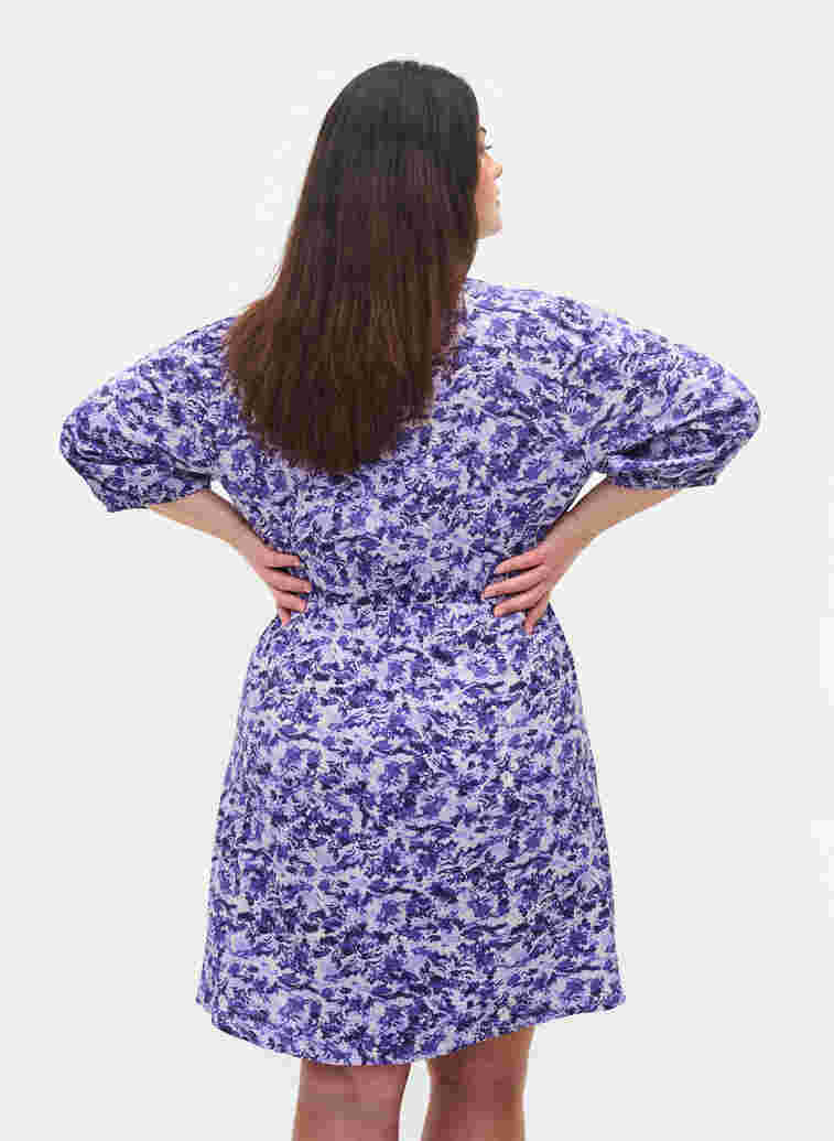 Dress with buttons and 3/4 sleeves, Purple AOP, Model image number 1