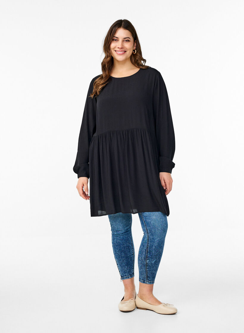 Long-sleeved tunic with a seam, Black, Model image number 1