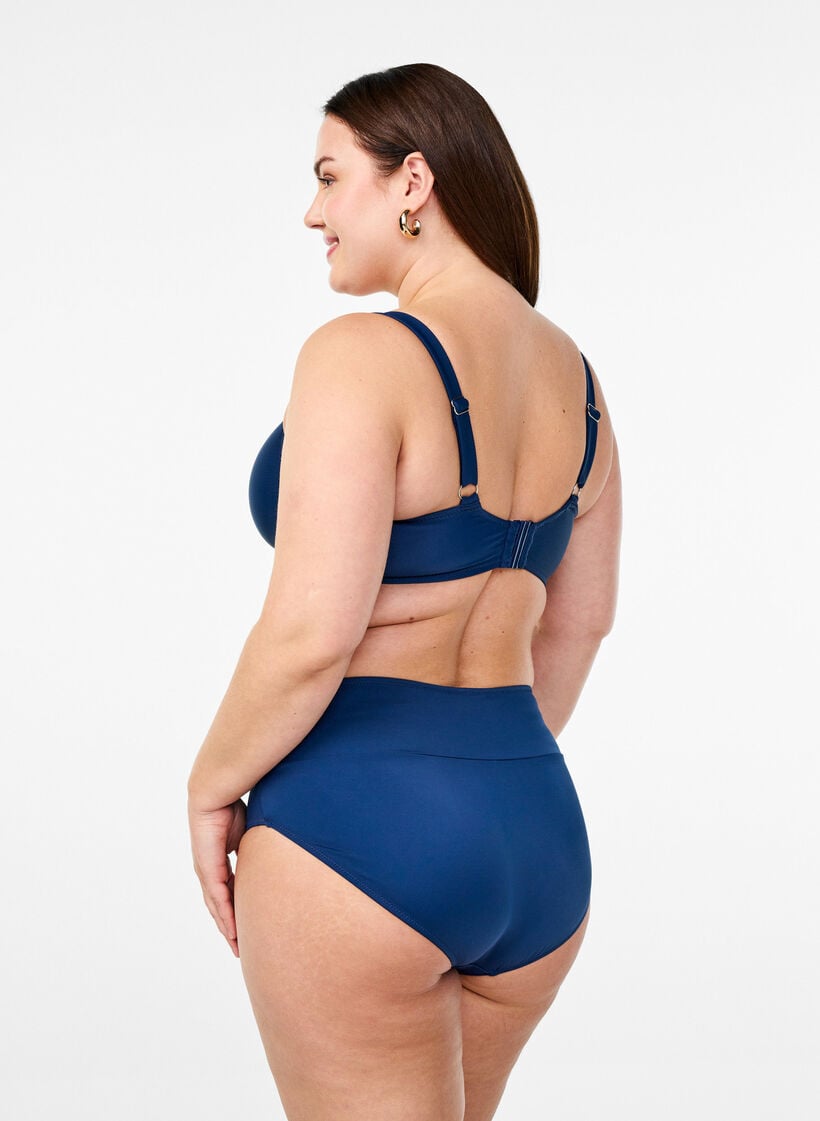 Bikini top with underwire and draping, Blue, Model image number 1