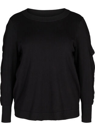 Viscose knitted top with draped sleeves, Black, Packshot image number 0