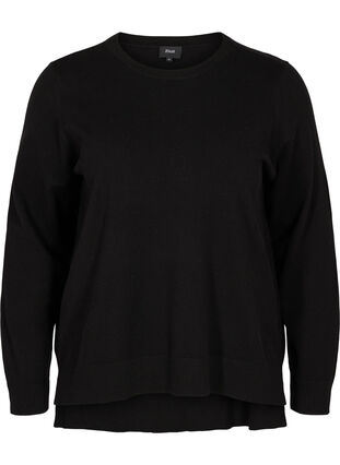 Knitted ribbed sweater with slit, Black, Packshot image number 0