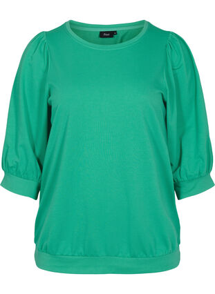 Sweater blouse with rounded neckline and 3/4 sleeves, Mint, Packshot image number 0