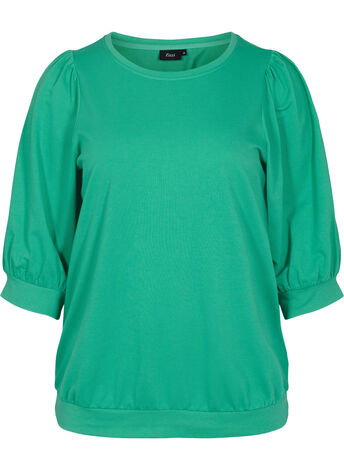 Sweater blouse with rounded neckline and 3/4 sleeves