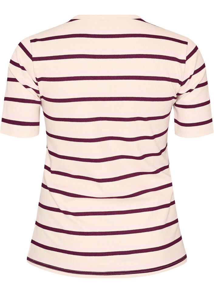 Rib T-shirt with stripes and button detail, Purple, Packshot image number 1