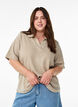 Jersey blouse with collar and short sleeves, Brown, Model image number 0