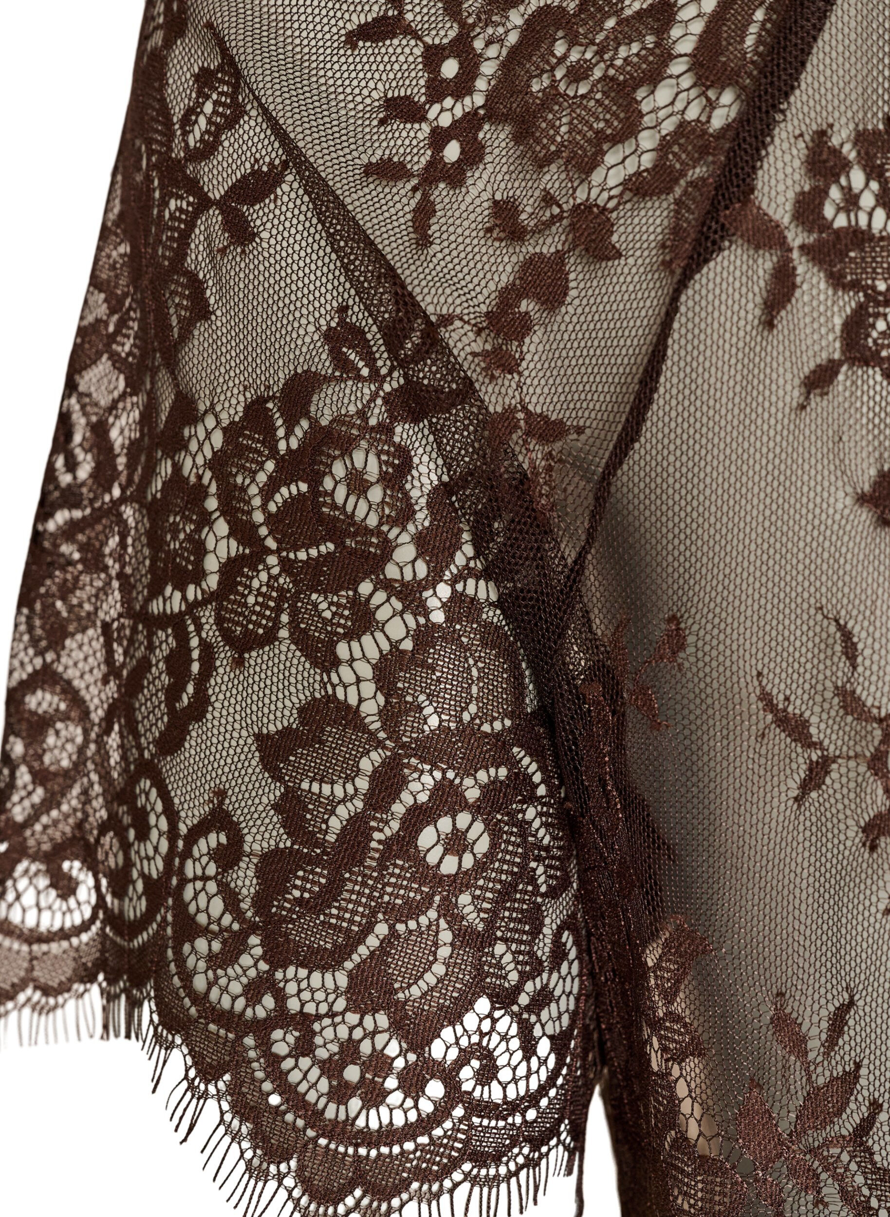 ZizzifashionShort-sleeved lace blouse with tie-fastening, Brown, Packshot image number 3