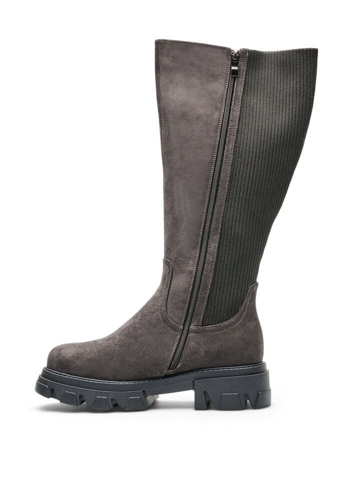 Long boot with a ribbed elasticated shaft and chunky sole, Brown, Packshot image number 3