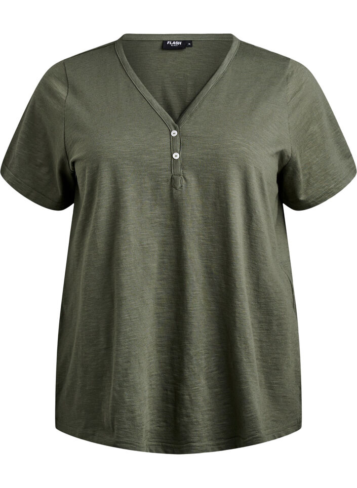 T-shirt with button detail, Green, Packshot image number 0