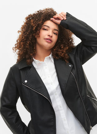 biker jacket in imitated leather, Black, Model image number 2