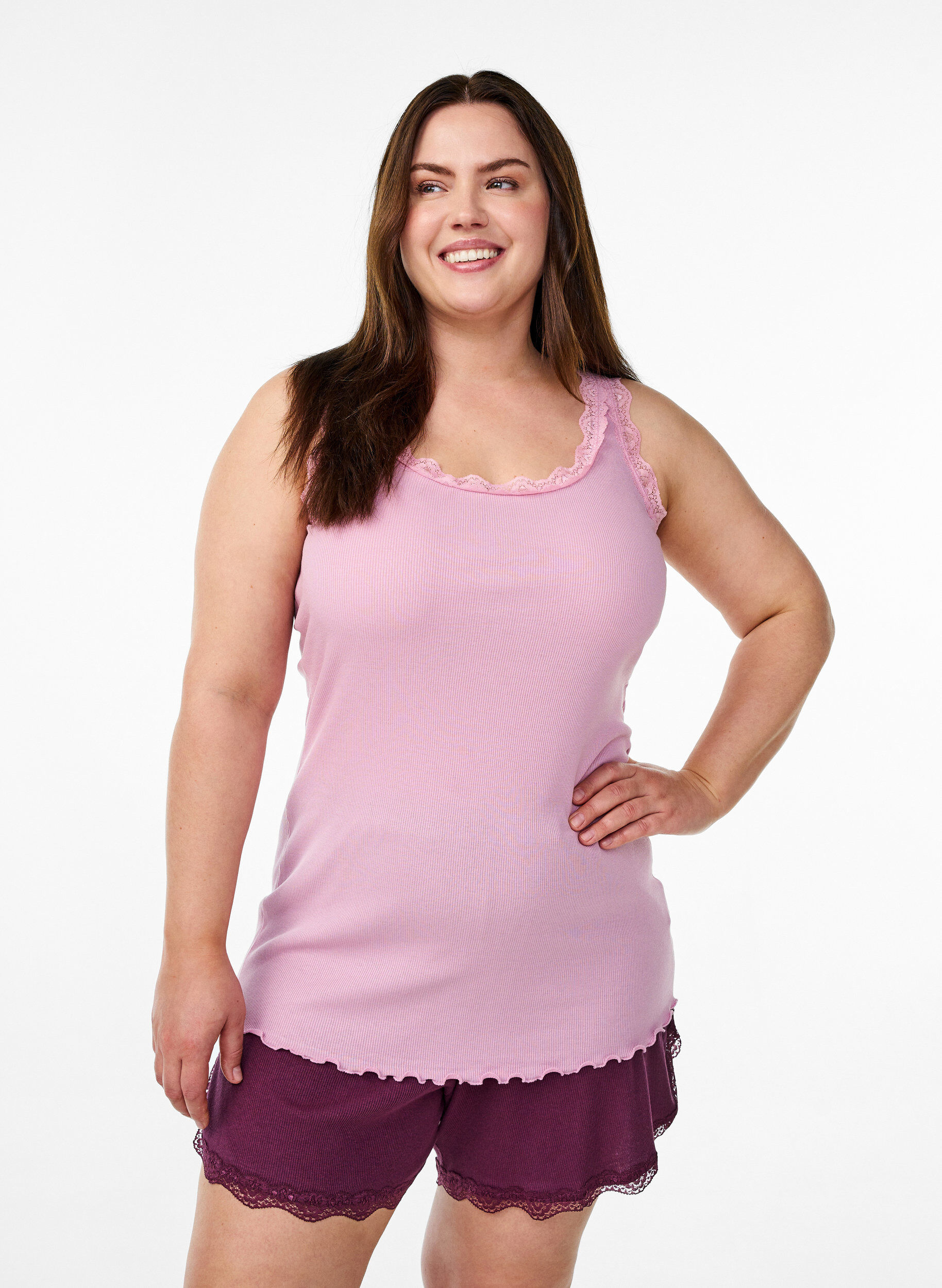 ZizzifashionTop with lace trim, Pink, Model image number 0