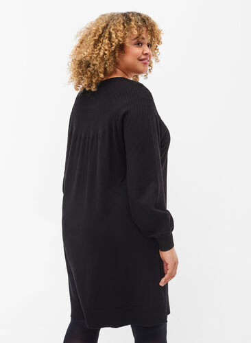 Knitted dress with balloon sleeves, Black Solid, Model image number 1