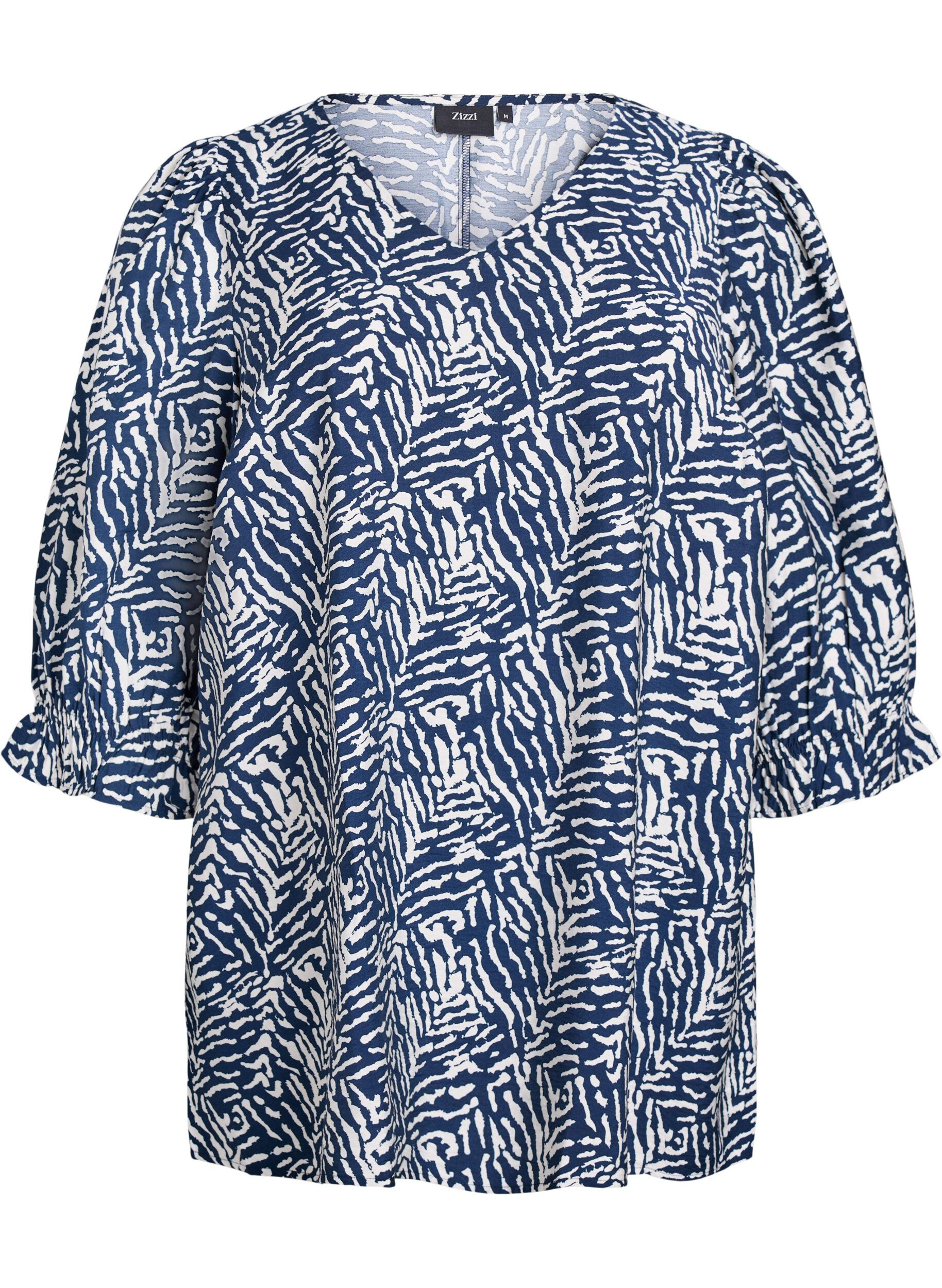 Zizzifashion Tunic with 3/4 sleeves and a V-neck, Blue, Packshot image number 0