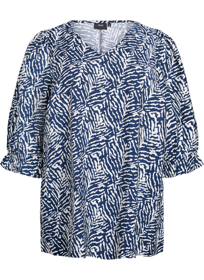 Tunic with 3/4 sleeves and a V-neck, Blue, Packshot image number 0