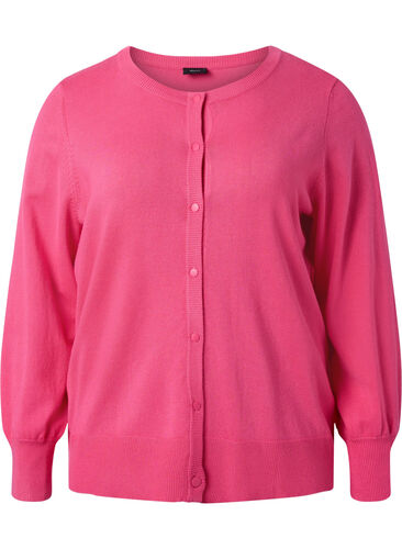 Ribbed cardigan with button closure, Hot Pink, Packshot image number 0