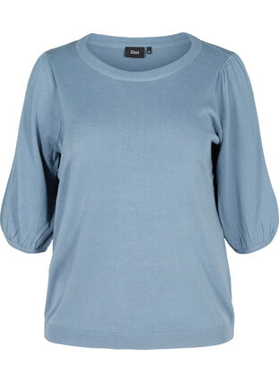 Knit blouse with 3/4-sleeves, Blue Shadow Mel, Packshot image number 0
