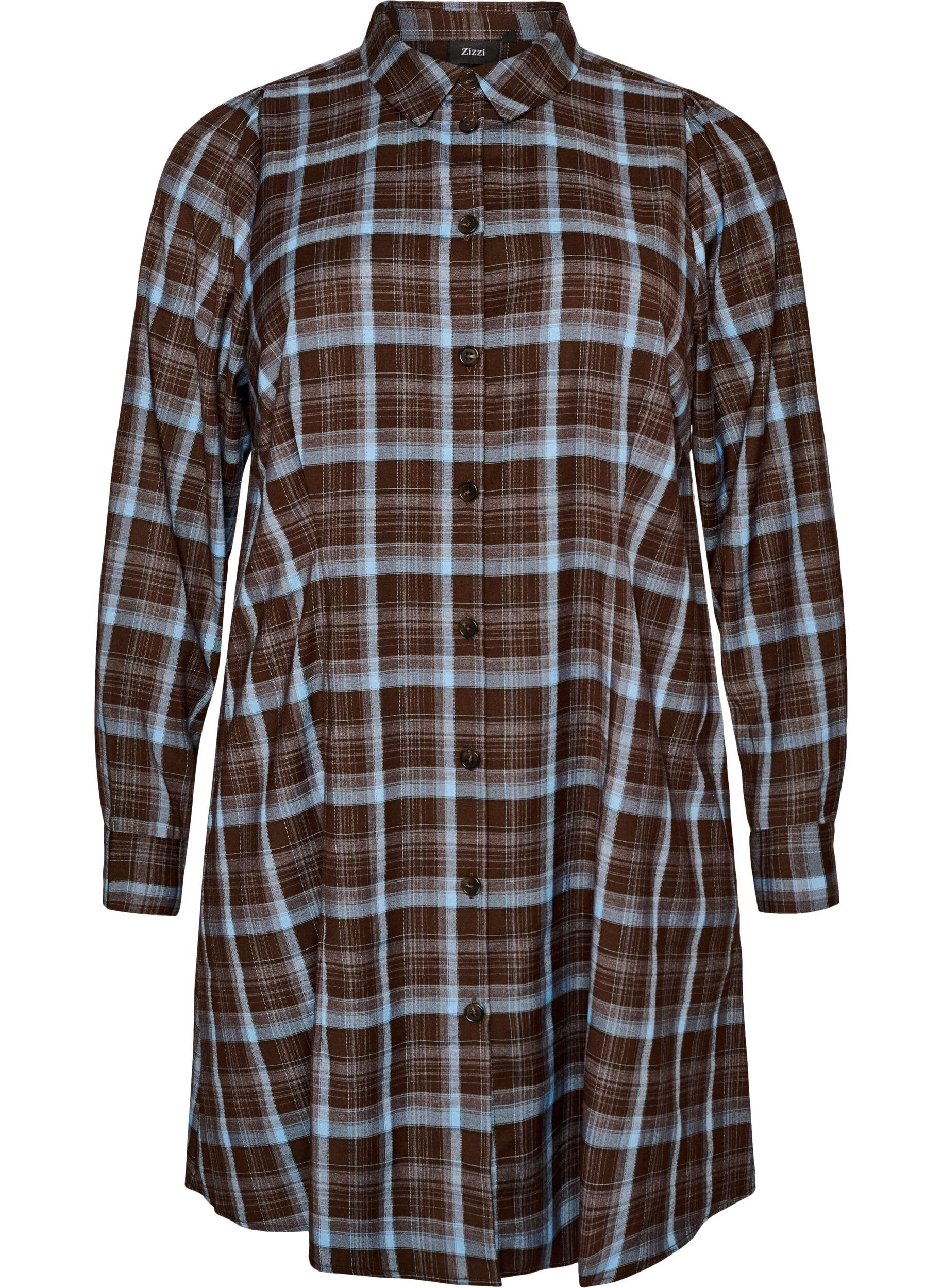 ZizzifashionKnee-length shirt dress with a checked pattern, Brown, Packshot image number 0